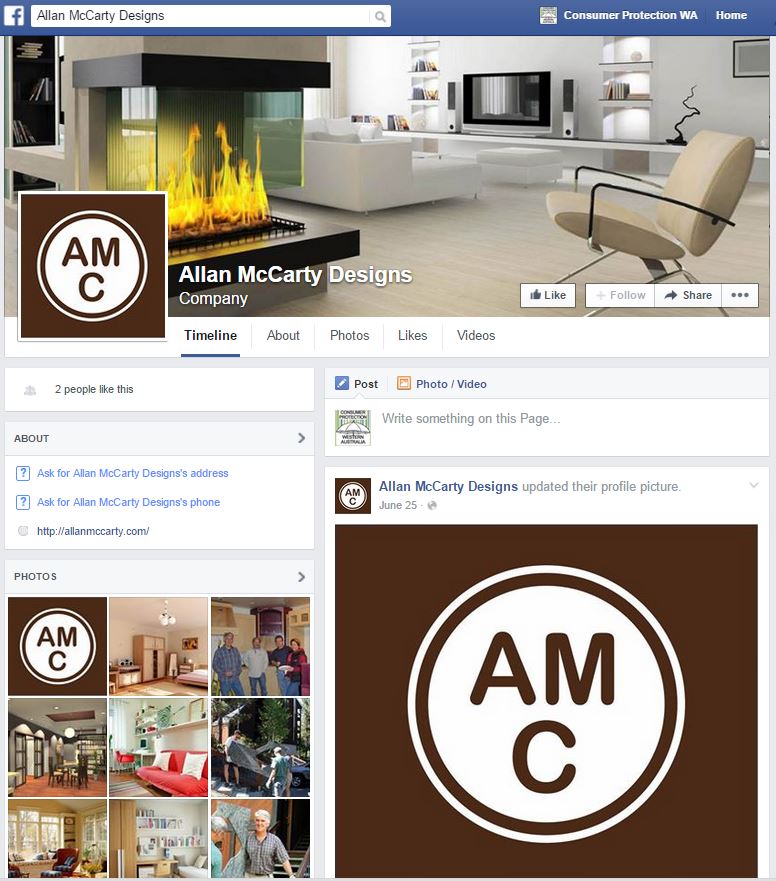 Allan McCarty Designs fake Facebook page