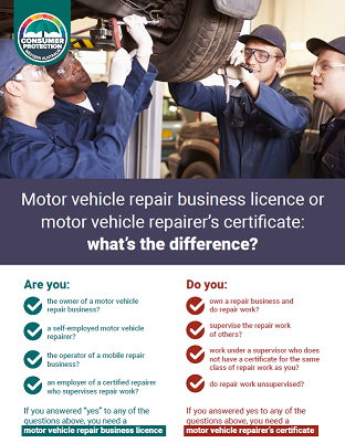 Motor vehicle repair licence or certificate difference