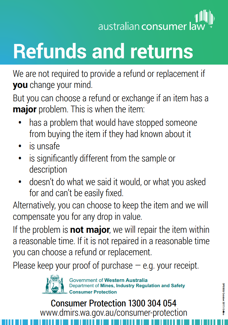 Refunds and returns sign