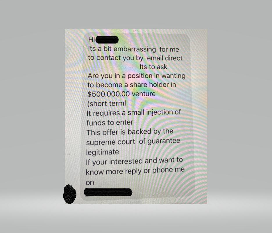 Redacted image of text message 1