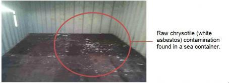  Figure 1: Contaminated sea container - Raw chrysotile (white asbestos) contamination found in a sea container