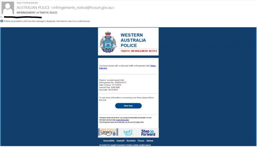 Fake police fine email
