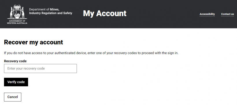  Recover my account - recovery code
