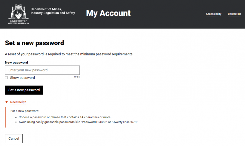  Set a new password